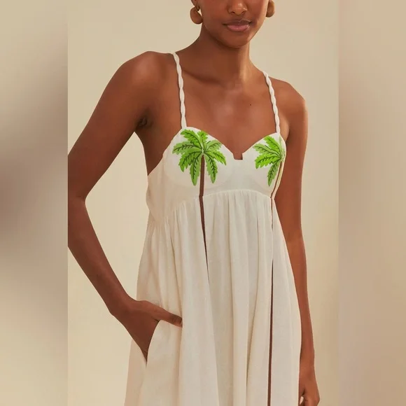 Farm Rio Coconut Tree Embroidered Maxi Dress NEW - Picture 3 of 11
